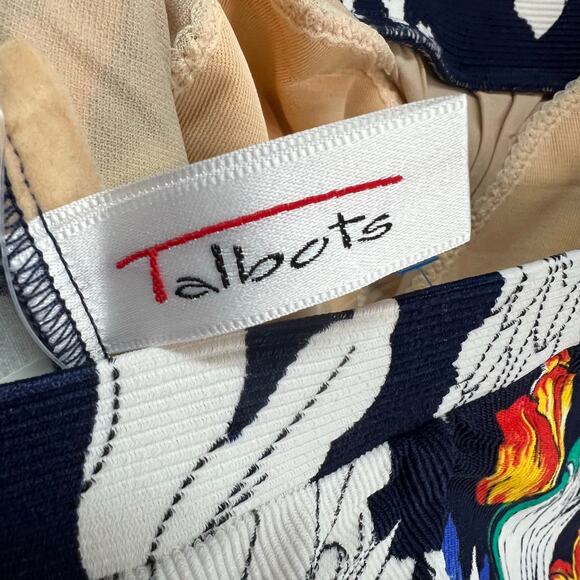 Vintage Talbots One Piece Swimsuit 10 Navy Blue Multi Floral Ribbed Halter Beach - Picture 7 of 10